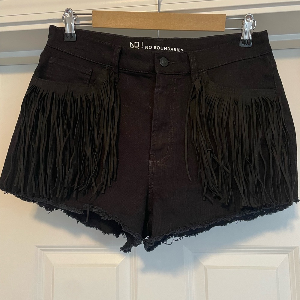 No Boundaries Black Fringe Jean Shorts